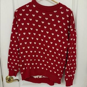 GAP kids oversized tunic Red Heart Pattern Crew Neck Sweater